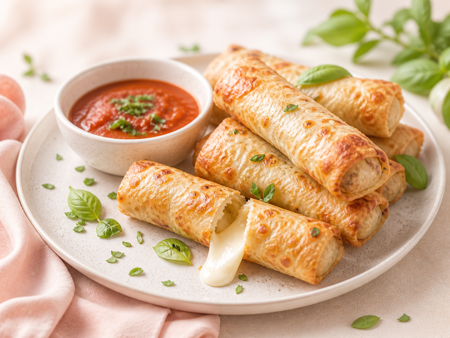 Mozzarella egg rolls with dipping sauce